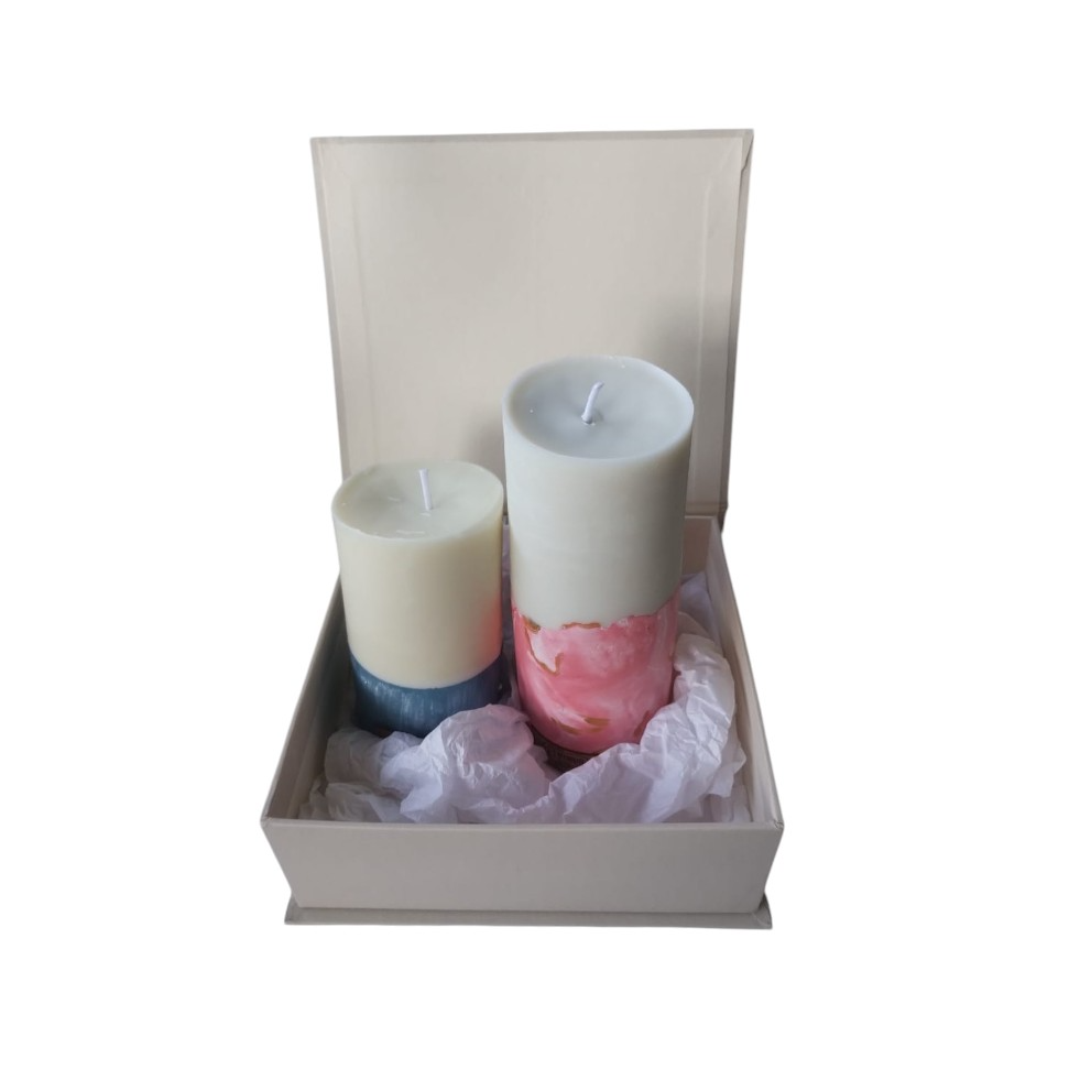 Caixa com Velas Quartzo e safira e Cerejeira e avelã