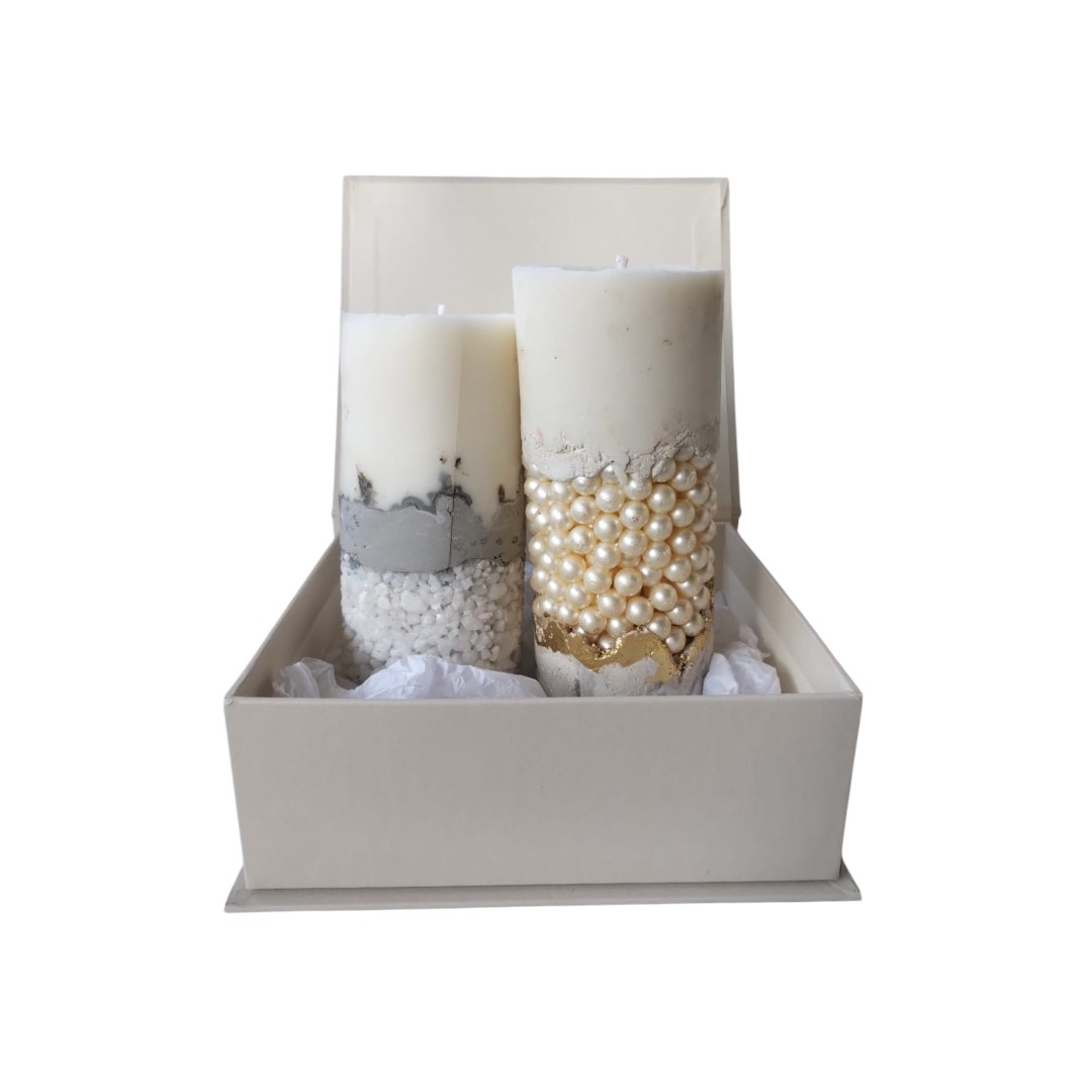 Caixa com Velas Duo Texturas Essência Cascas e Folhas 