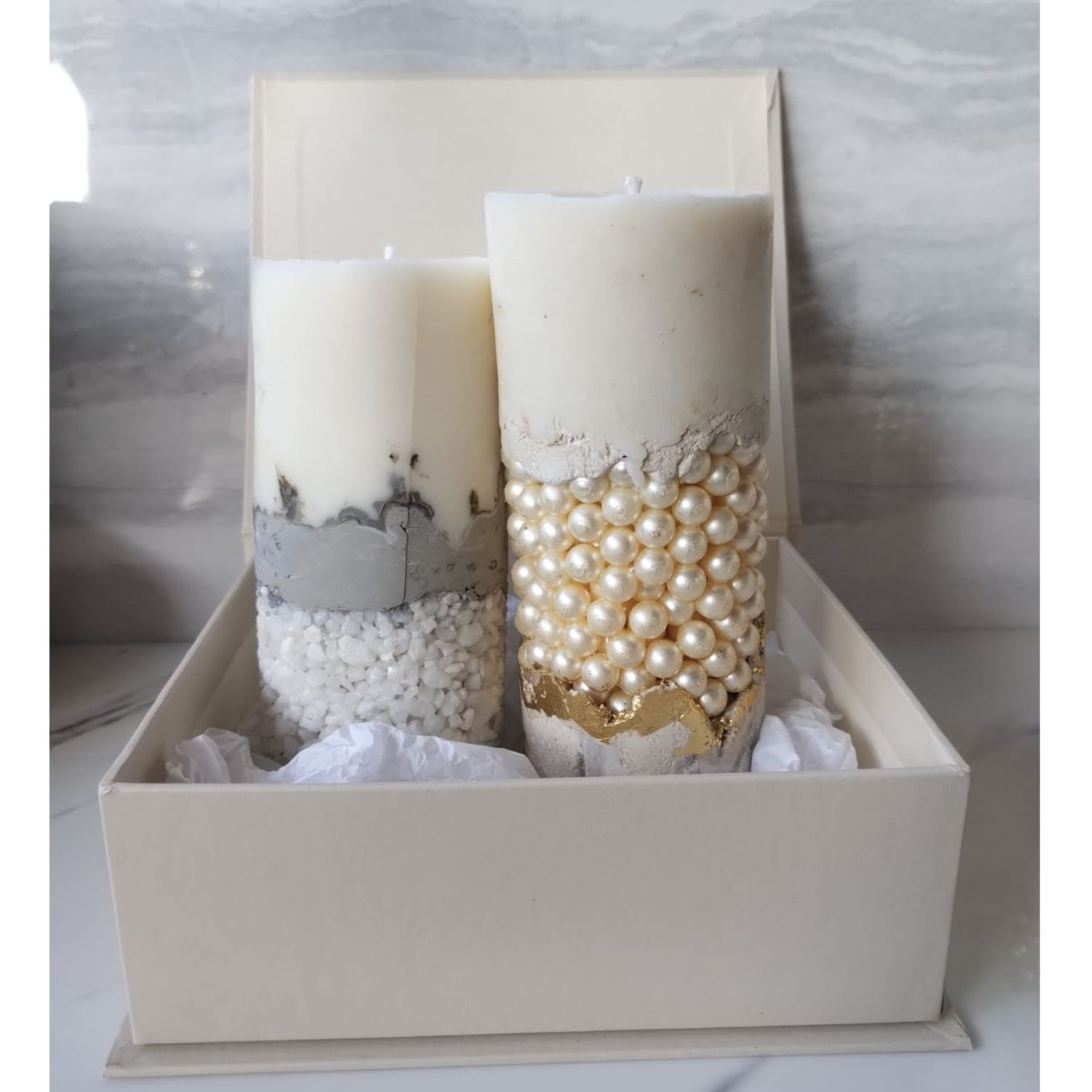 Caixa com Velas Duo Texturas Essência Cascas e Folhas 