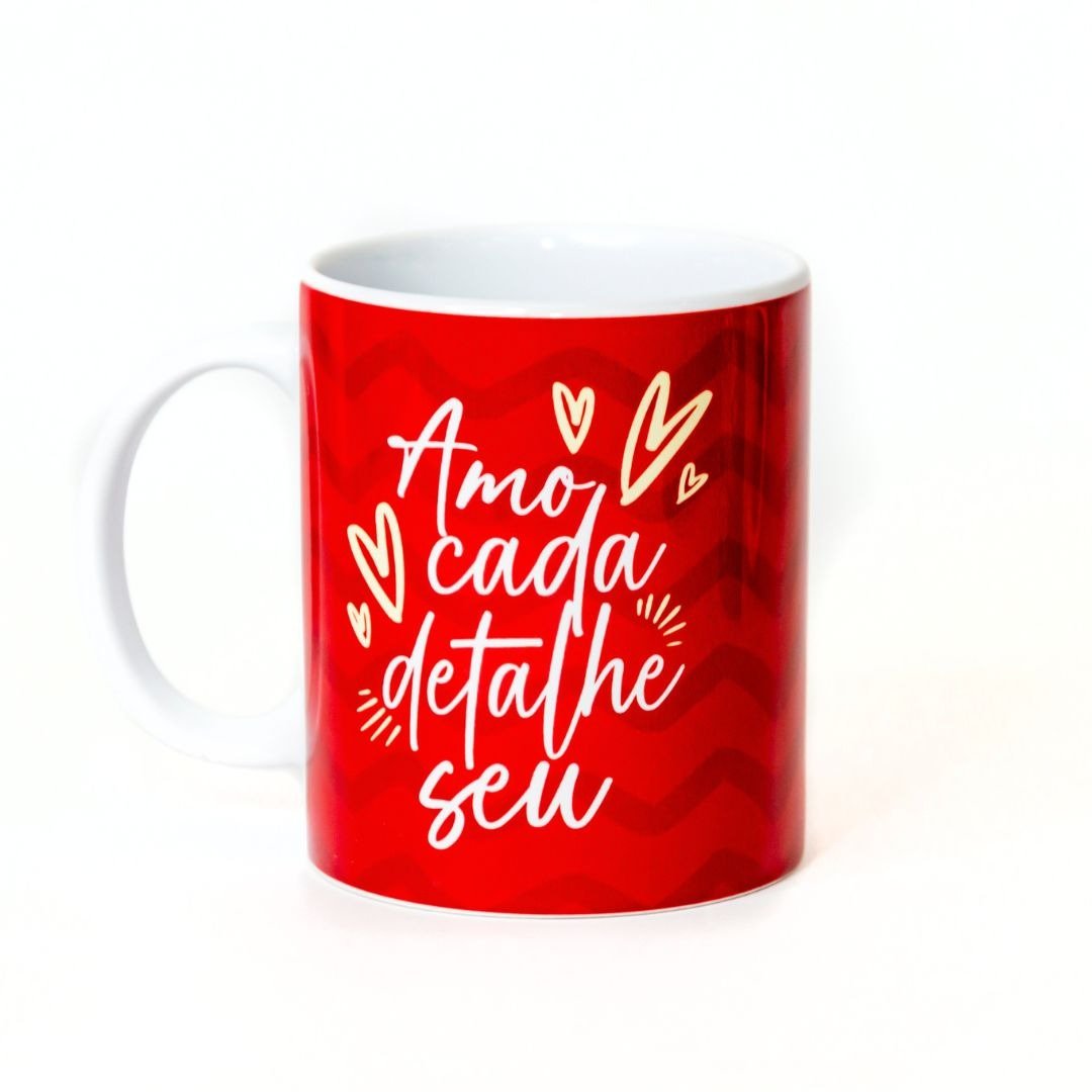 Kit Almofada Coração e Caneca Amo Cada Detalhe Seu
