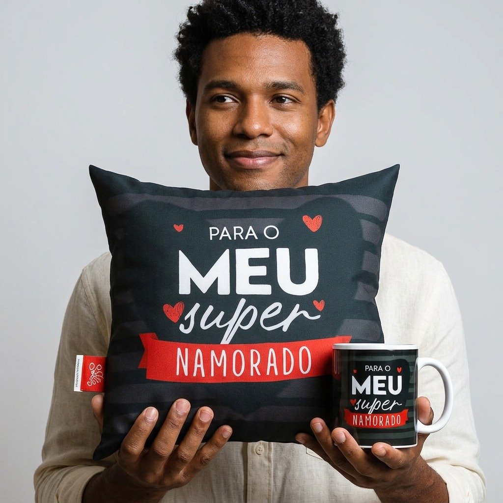 Kit Presente Almofada e Caneca Super Namorado