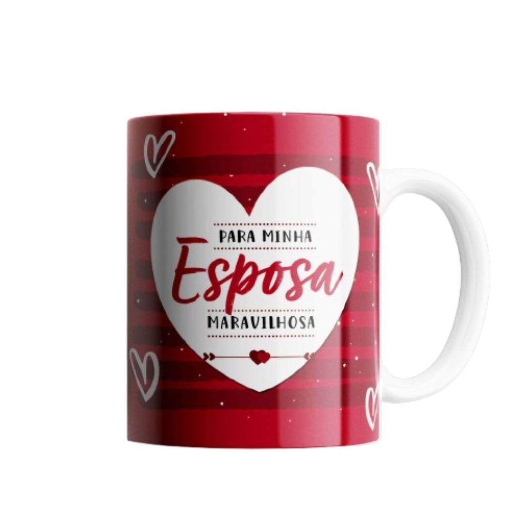 Kit Almofada Coração e Caneca Minha Esposa Maravilhosa