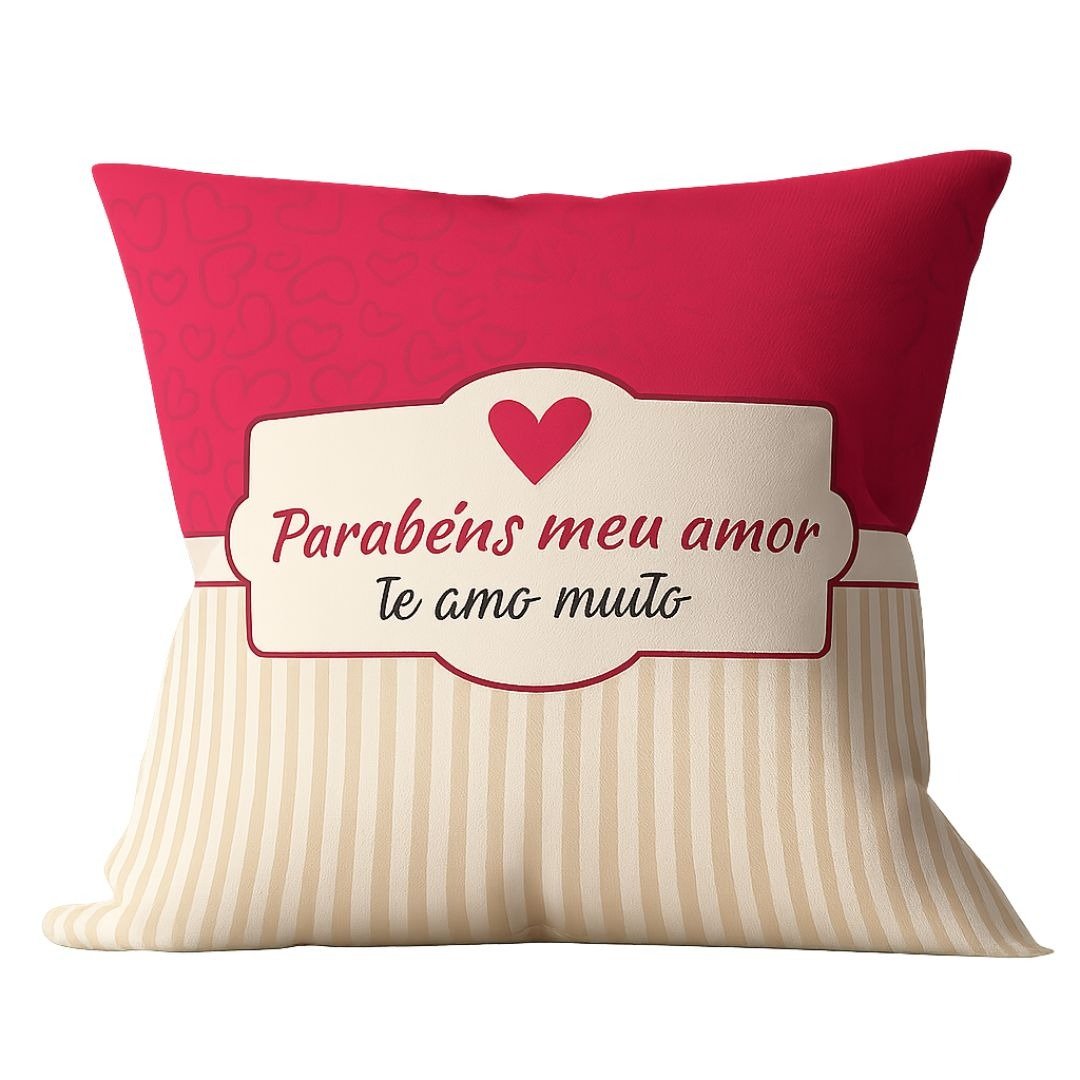 Kit Almofada e Caneca Parabéns Meu Amor Te amo Muito