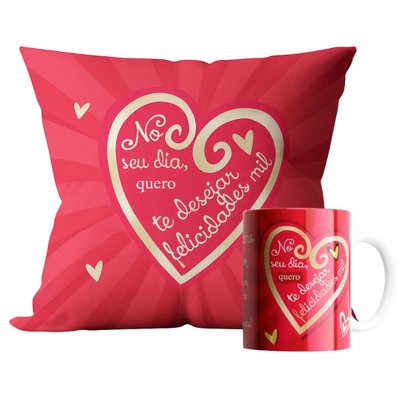Kit Presente Almofada e Caneca Felicidades Mil