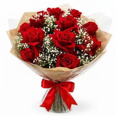 Buquê Vanilla com 12 Rosas Vermelhas