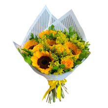 Buquê de Rosas Amarelas com Girassóis