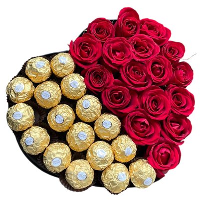 Caixa de Rosas com Ferrero Rocher