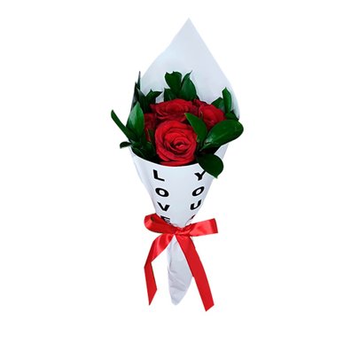 Mini Buquê Love You com 4 Rosas Vermelhas