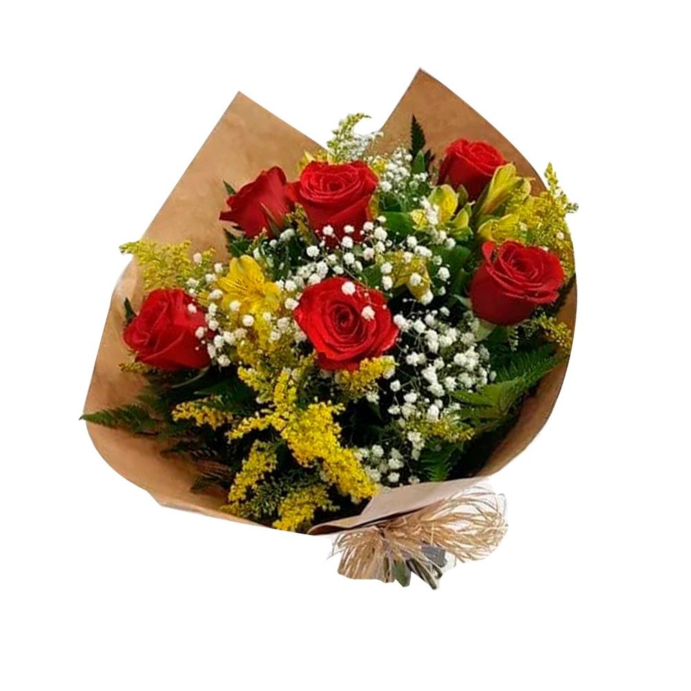 Buquê Amor e Alegria - Rosas Vermelhas e Flores Mistas