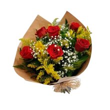 Buquê Amor e Alegria - Rosas Vermelhas e Flores Mistas