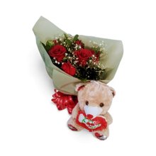 Buquê com 6 Rosas e Ursinho