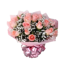 Buquê 20 Rosas Cor de Rosa com Egipisofila 