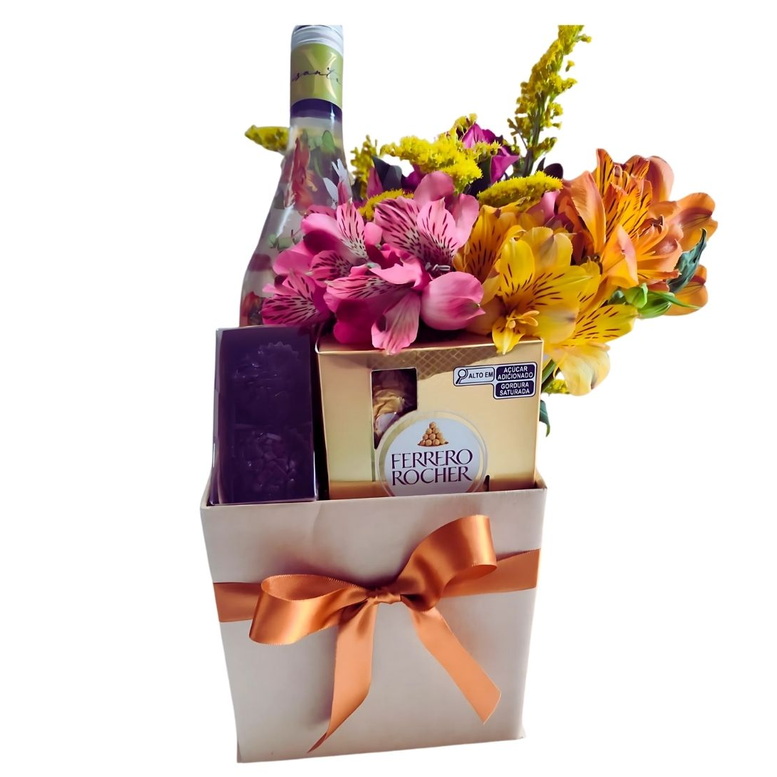Cesta Afetiva de Presente Com Espumante e Flores