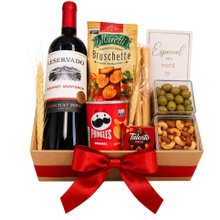 Cesta Vinho Petiscos Afeto e Amor