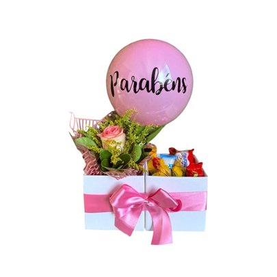 Caixinha Doce Carinho Rosa, Bombons e Balão