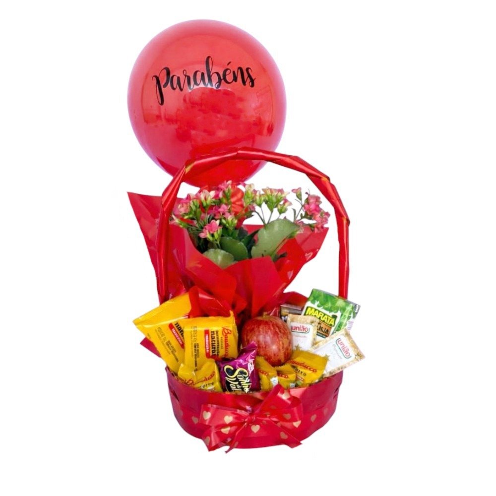 Cesta de Café da Manhã Tarde P com Balão Personalizado