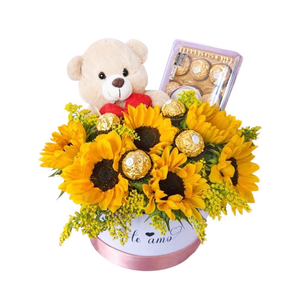 Box de Girassol com Pelúcia e Girassol