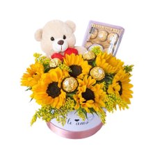 Box de Girassol com Pelúcia e Girassol