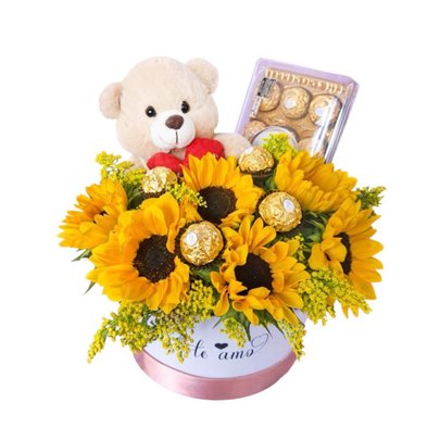 Box de Girassol com Pelúcia e Girassol