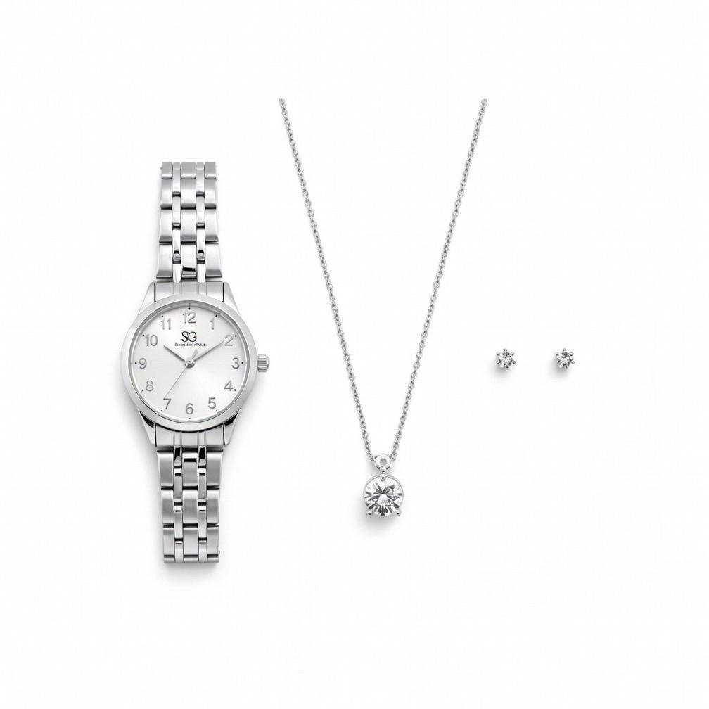 Conjunto Saint Germain Luxo Silver Relógio e Joias