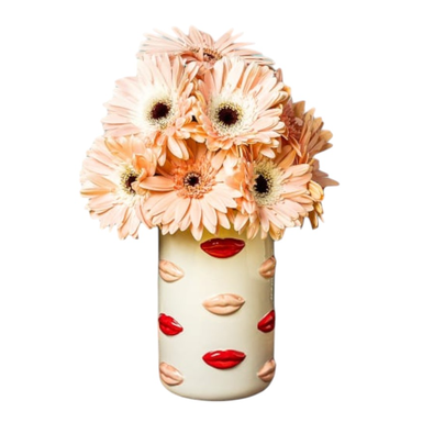 Gérbera Rosa Bebê e Vaso de Porcelana Diz Que Me Ama