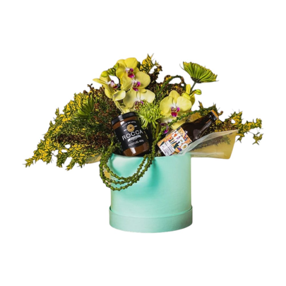 Box com Flores, Doce de Leite e Bebida Meu Docin