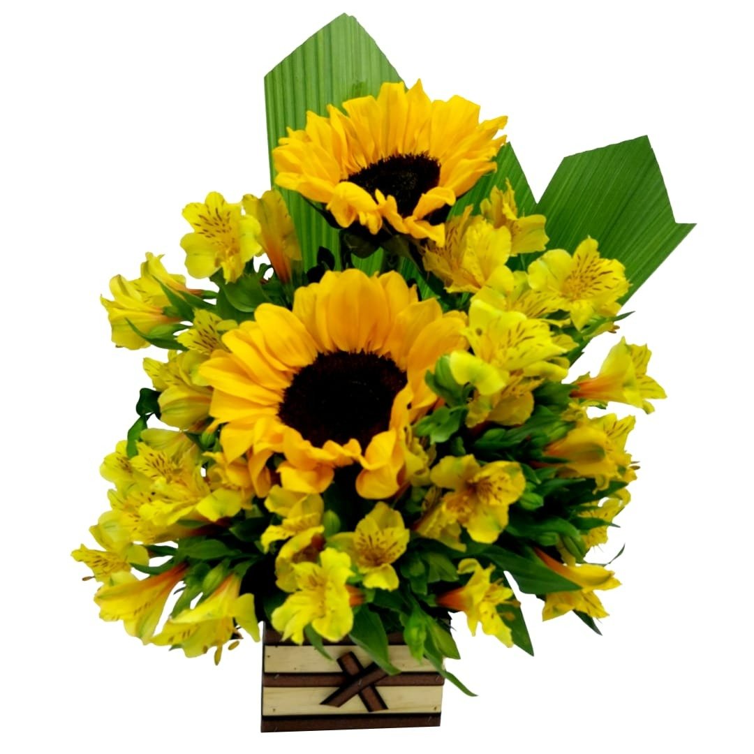 Arranjo Duplo de Girassol no Cachepot