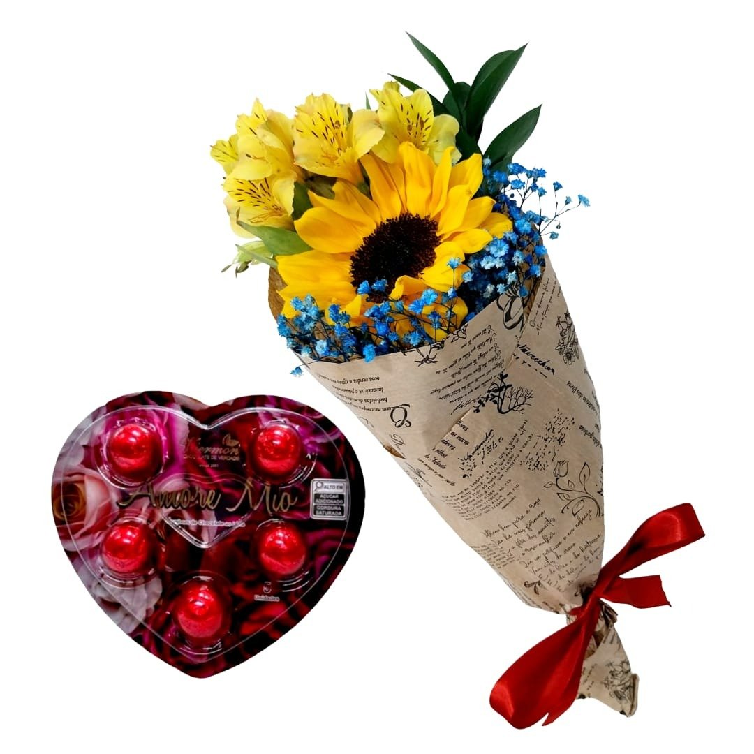 Encantador Buquê com 1 Girassol e Bombom Viermon