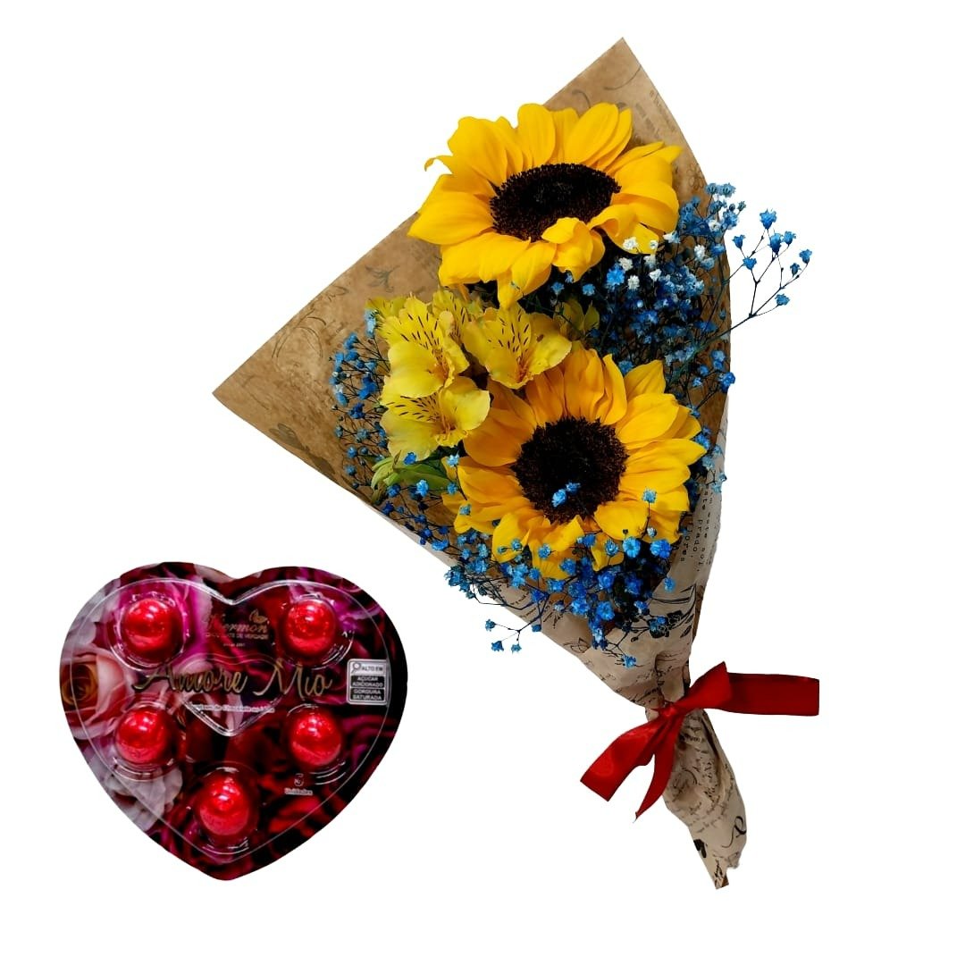 Encantador Buquê com 2 Girassóis com Bombom Viermon