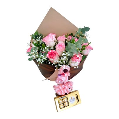Buquê Jumilia Cor de Rosa e Ferrero Rocher 8 un