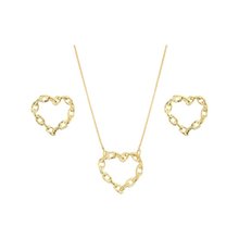 Conjunto Colar e Brinco  Coração Corrente Semijoia