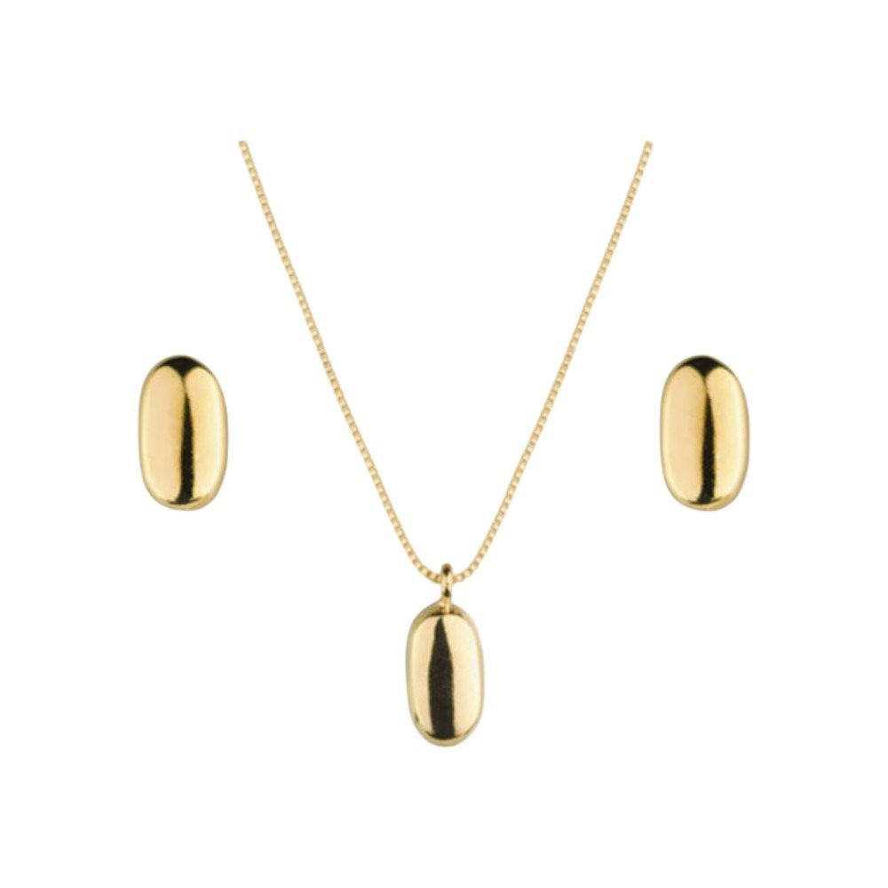 Conjunto de Colar e Brinco Oval Semijoia