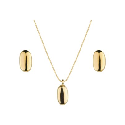 Conjunto de Colar e Brinco Oval Semijoia