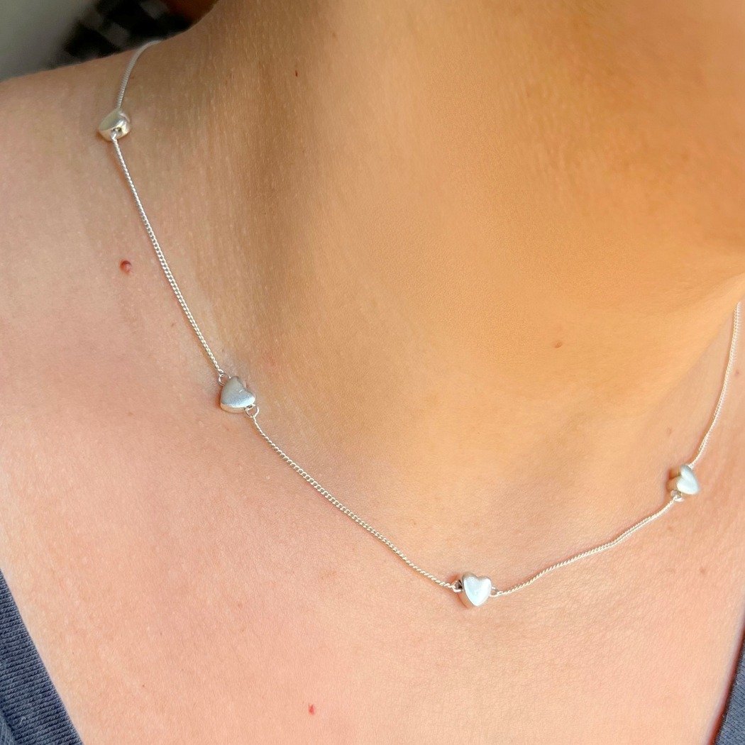 Colar Corações em Prata 925