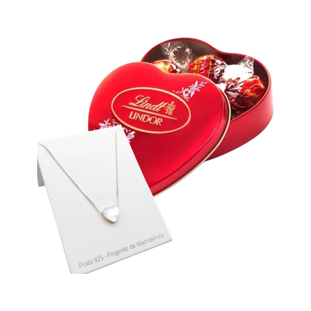 Colar Coração em Madrepérola e Lindt Lindor