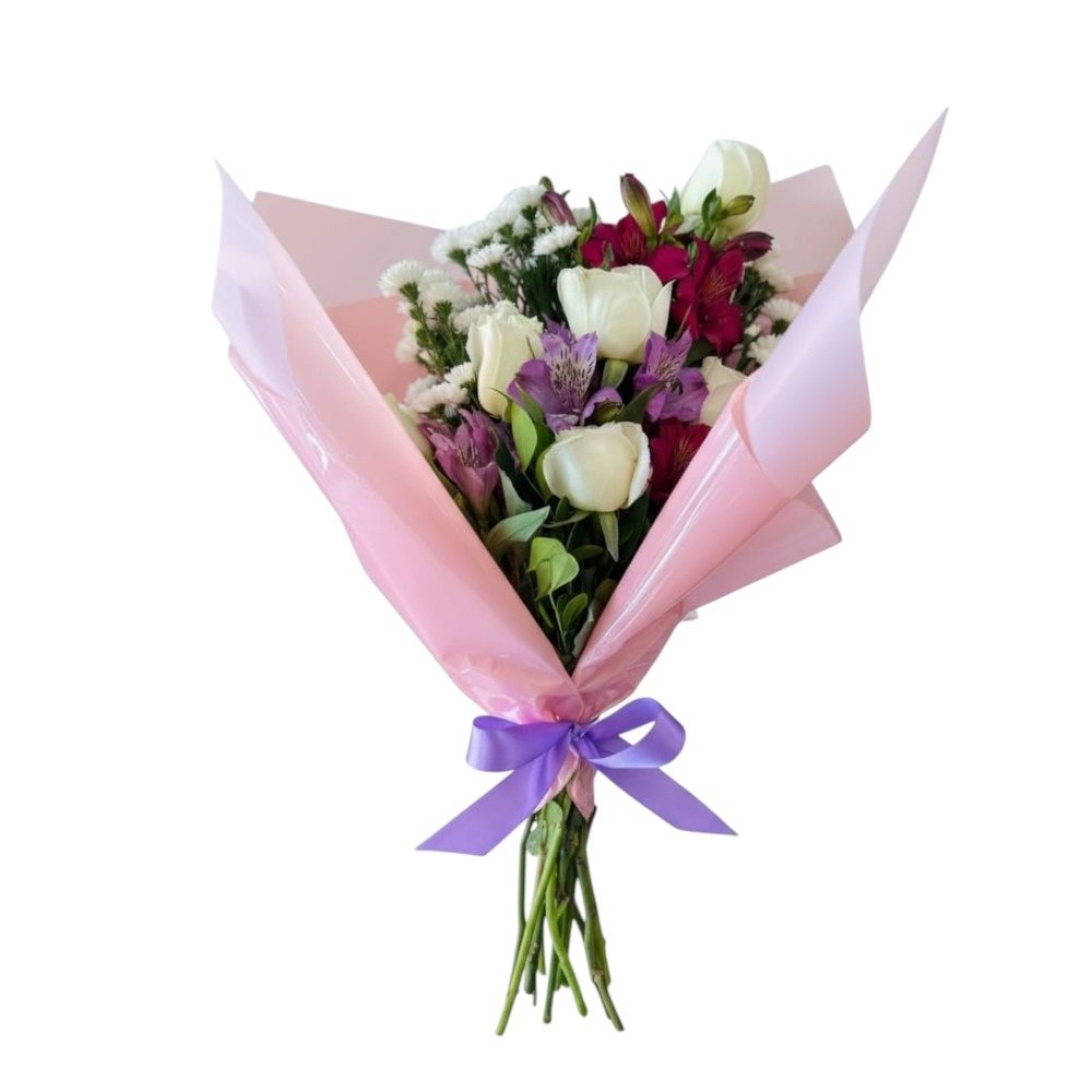 Buque Elegância em Rosas e Astromelias