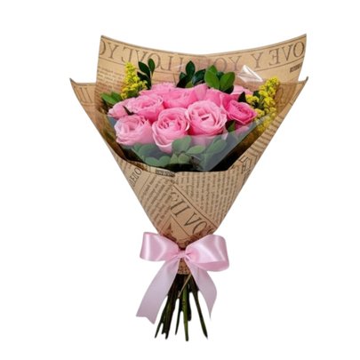 Buque Rústico 12 Rosas Rosadas