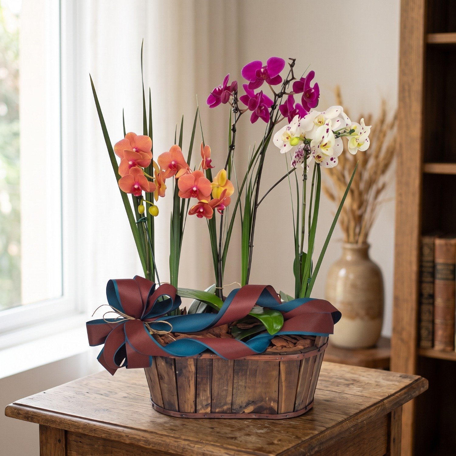 Cesta Especial De Orquídeas com 6 Hastes