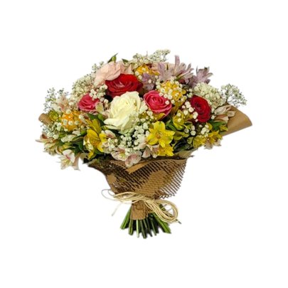 Buquê Misto com Rosas e Flores Campestres