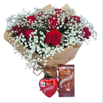 Buquê de Rosas Vermelhas e Chocolates Importados