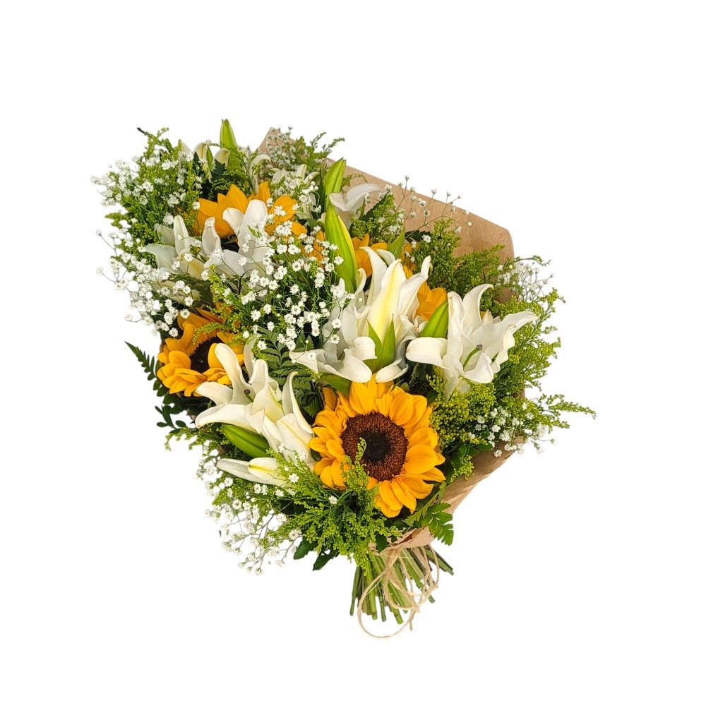 Buquê de Girassol e Lírios Brancos em Brasília 
