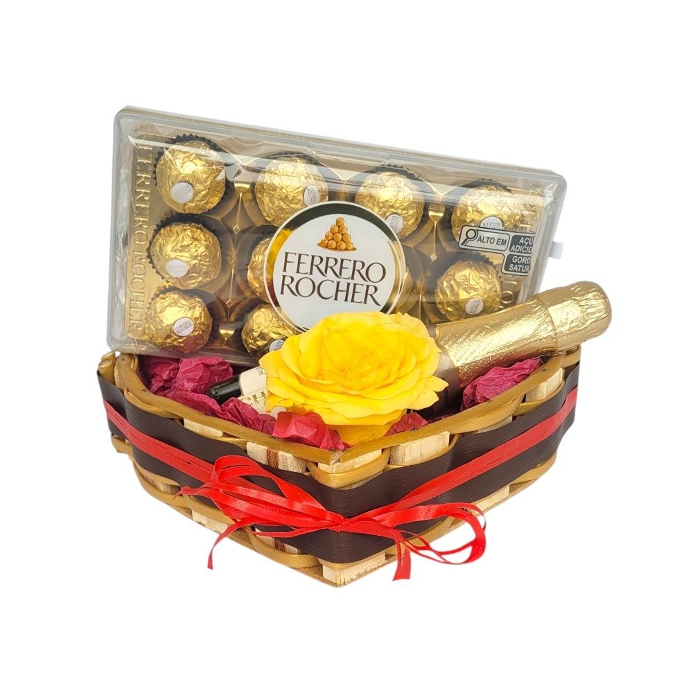 Cesta de Chocolate Flores e Espumante Chandon