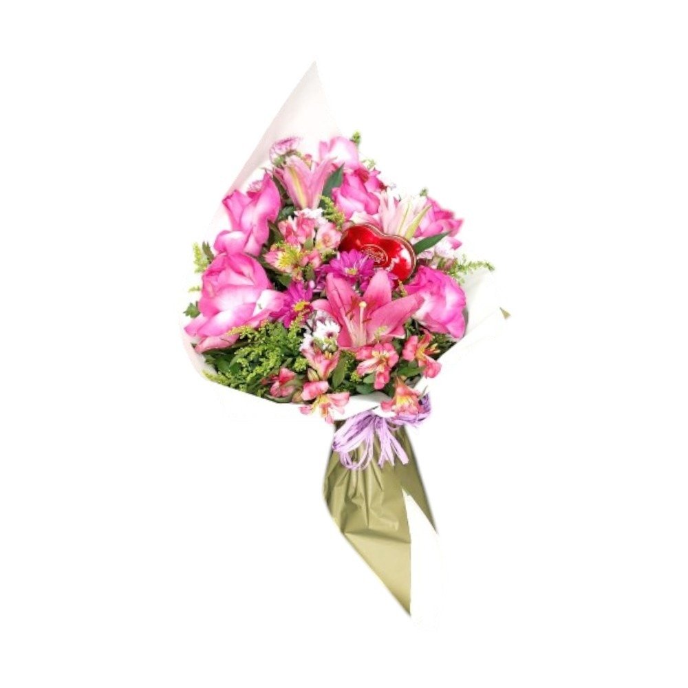 Buquê de Rosas Rosadass e Bombons Importados Lindt