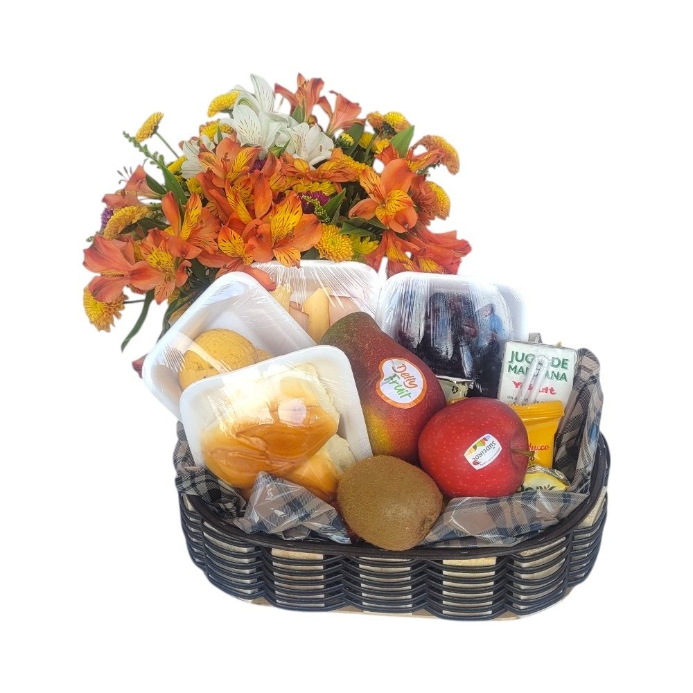 Cesta de Café com Flores e Frutas em Brasília