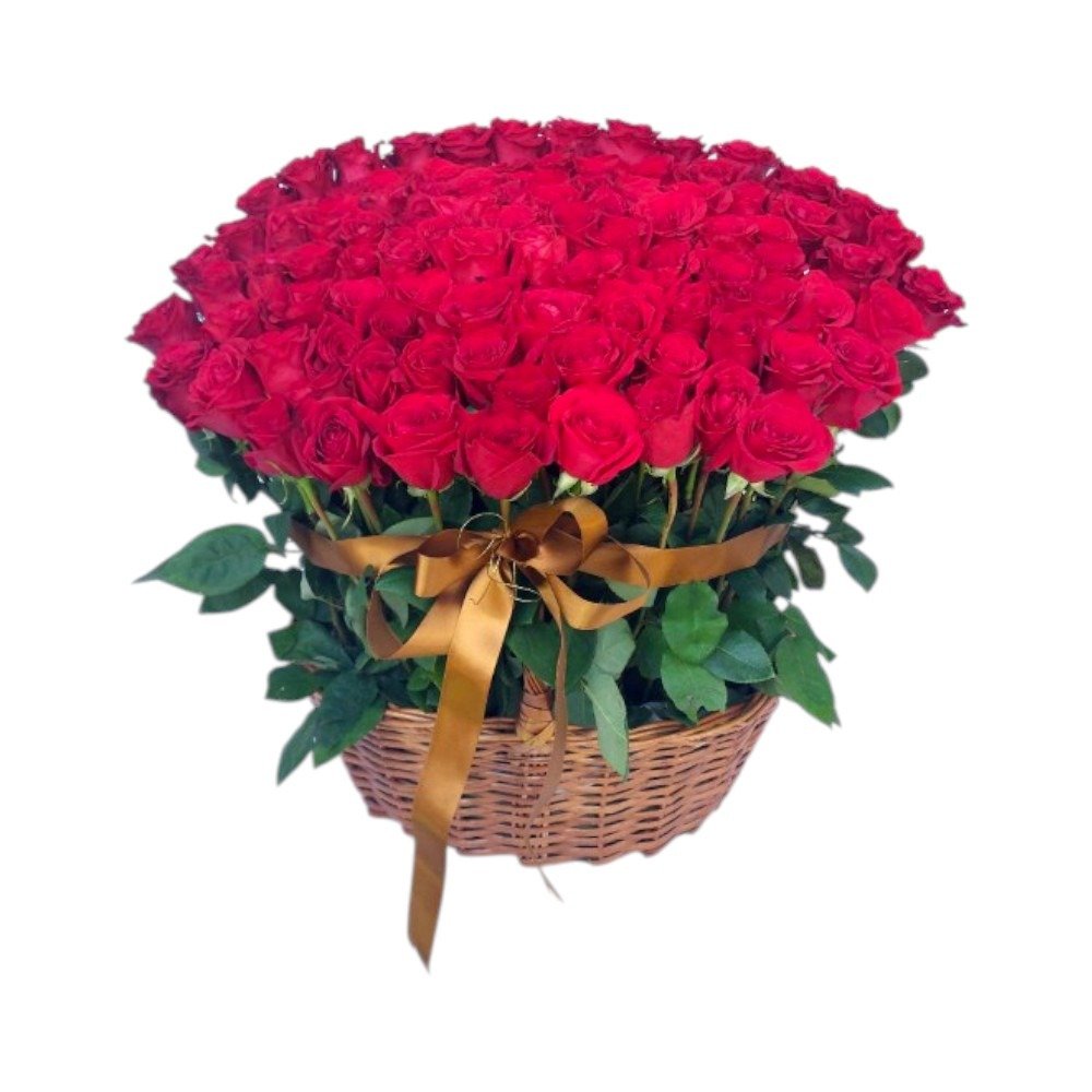 Buquê em Cesto com 100 Rosas Colombianas Brasília