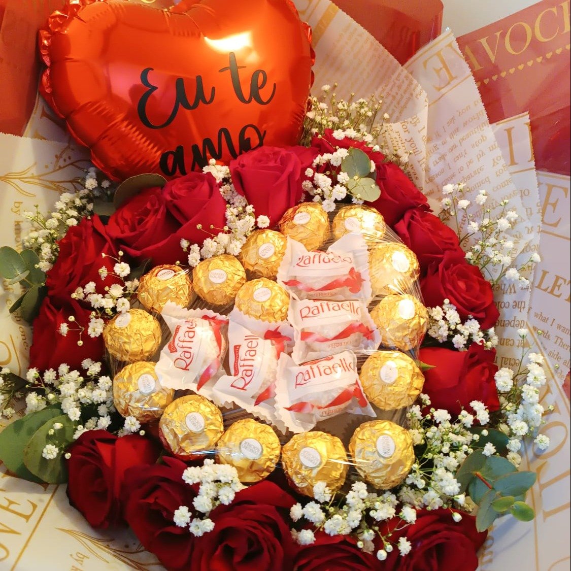 Buquê Rosas com Chocolates I Love You