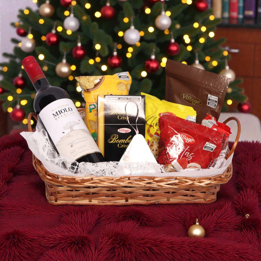 Cesta Vinho e Delícias de Natal