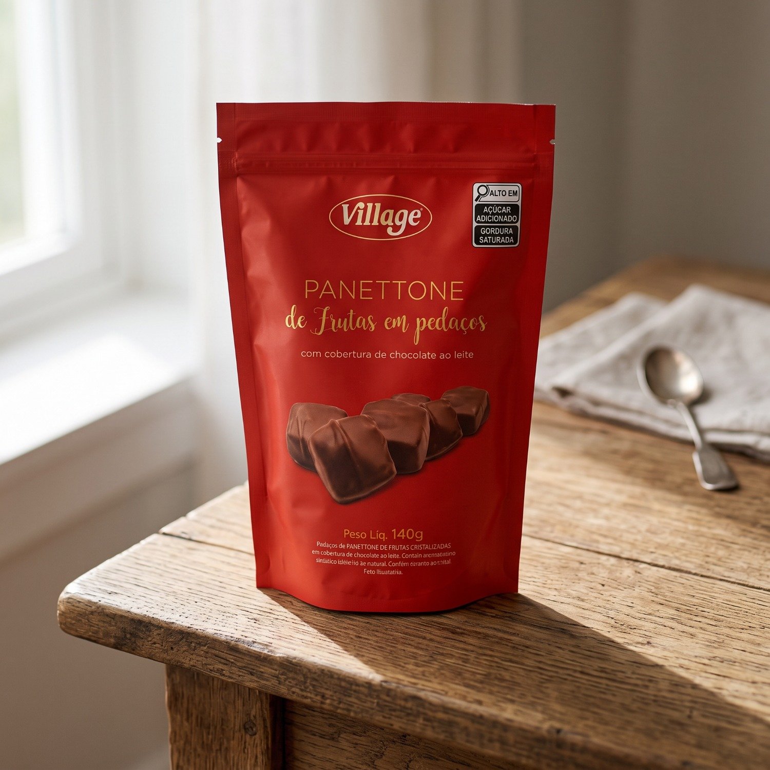 Panetone de Frutas em Pedaços com Cobertura  Chocolate
