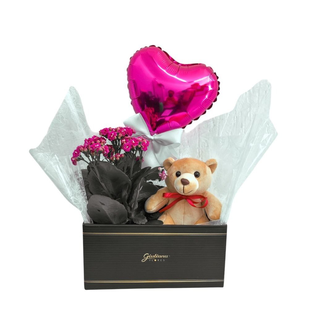 Box Preta Amor com Flor e Pelúcia