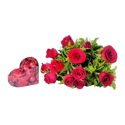 Buquê De 12 Rosas Vermelhas Com Chocolate Coração